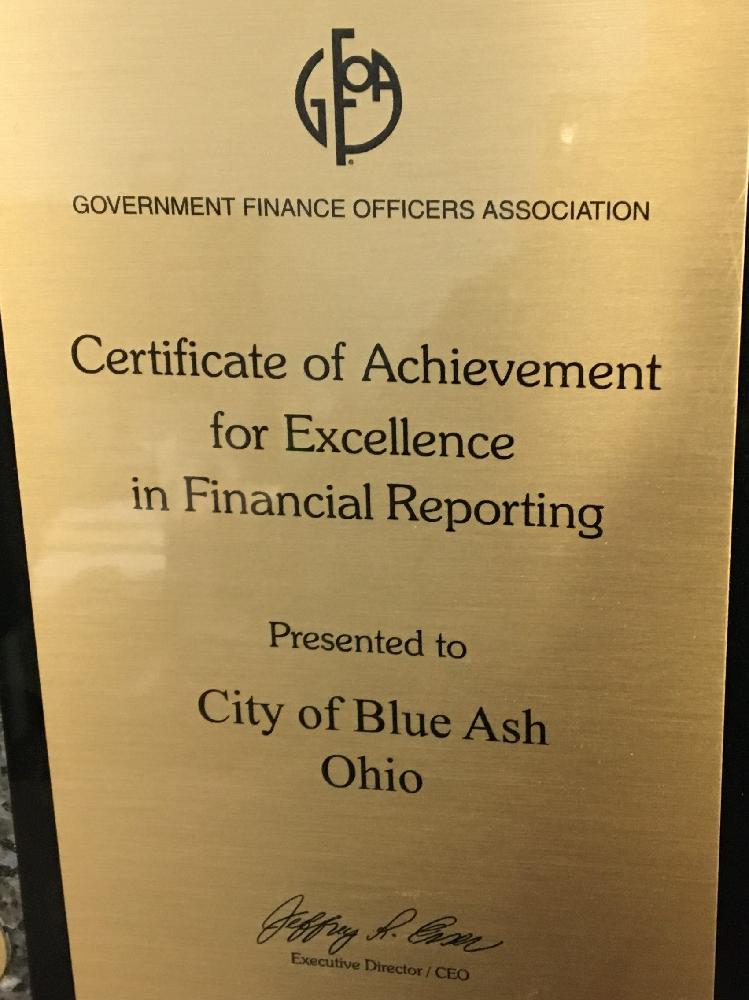 Excellence in Financial Reporting GFOA award